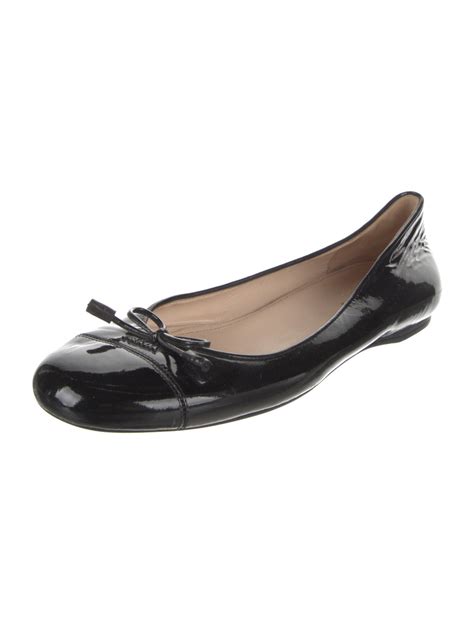 Prada Patent Leather Bow Accents Ballet Flats 